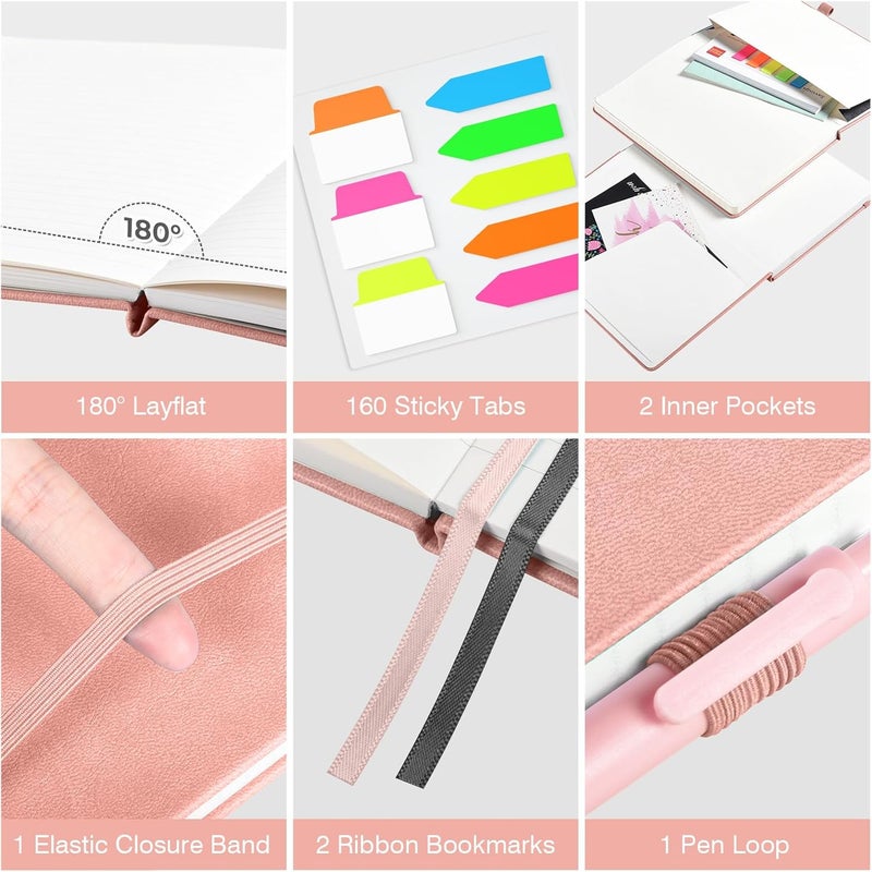 OMEYA Lined Journal Notebook, 3 Pack A5 College Ruled Notebooks for Work, Hardcover Notebook Each with 2 Pockets & Pen, Leather Journal for Women, Men, 160 Pages, 100GSM Thick Paper (Sky Blue, Pink, Ivory) - Image 4